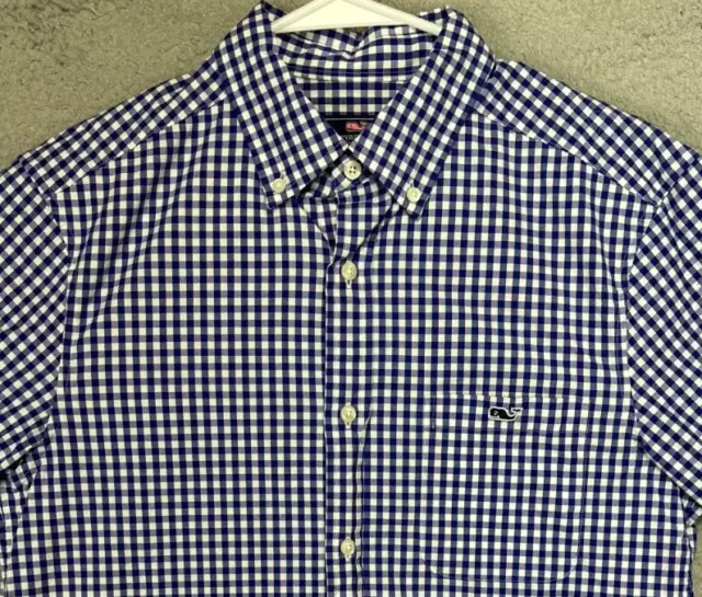 Vineyard Vines Shirt Adult Small Blue Gingham Plaid Classic Fit Button Down Mens