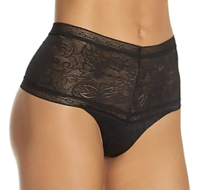 MAIDENFORM Smooth It Out High Waist Lace Black Thong Panty Womens S 5 M 6