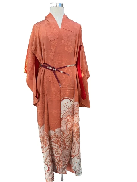 Set Houmongi Seta Kimono Vintage Giapponese Abito Cardigan Donna Arancione