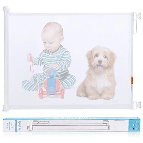 Retractable Baby Gate Extra Wide- 34” Tall Extends Up to 54” Wide Safety White