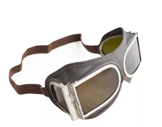 Antique Chinese Military Aviator Goggles Smoky Grey Safety Glasses Vtg Steampunk