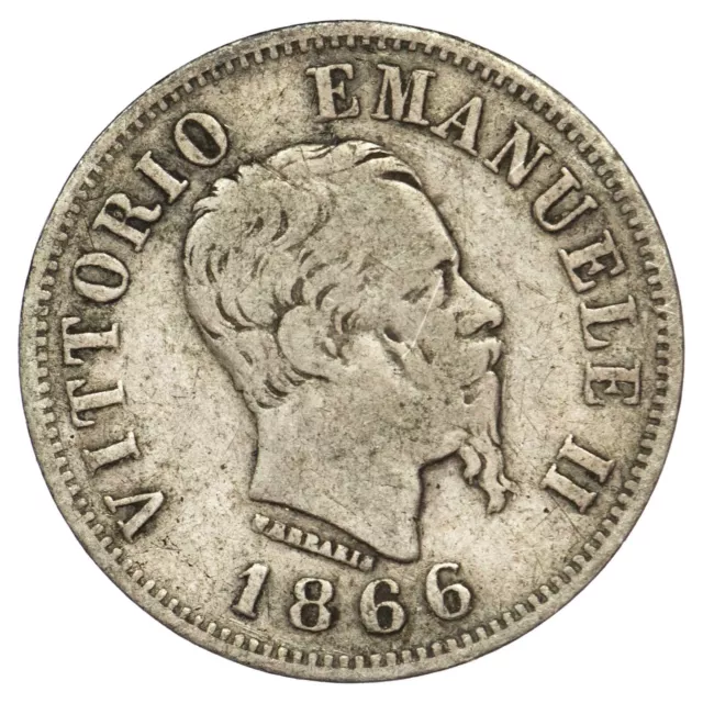 Italia 50 Centesimi 1866M Bn Victor Emmanuel II Plata Moneda Italiano