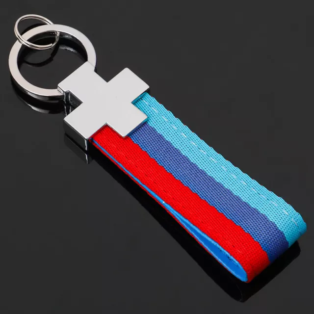 M-Colored Stripe Nylon Band Key Chain Metal Keychain Holder Key Ring for BMW