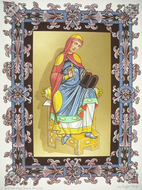 Radegonde femme de Clotaire Ier Roi des Francs XIe grav Litho XIXe 1858 Hangard