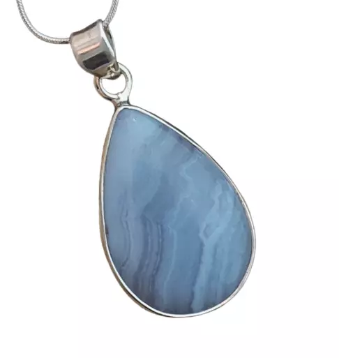 Beautiful Blue Lace Agate 925 Sterling Silver Gemstone Charm Pendant - 30Ct