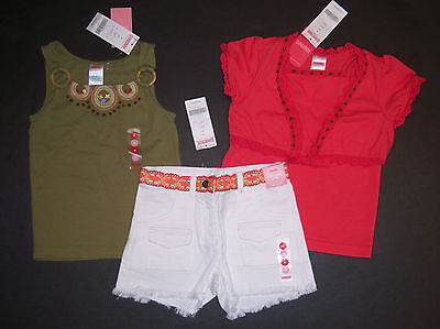 NWT Gymboree Island Getaway 4 4T White Belted Shorts Beaded Tank Top Red Shrug