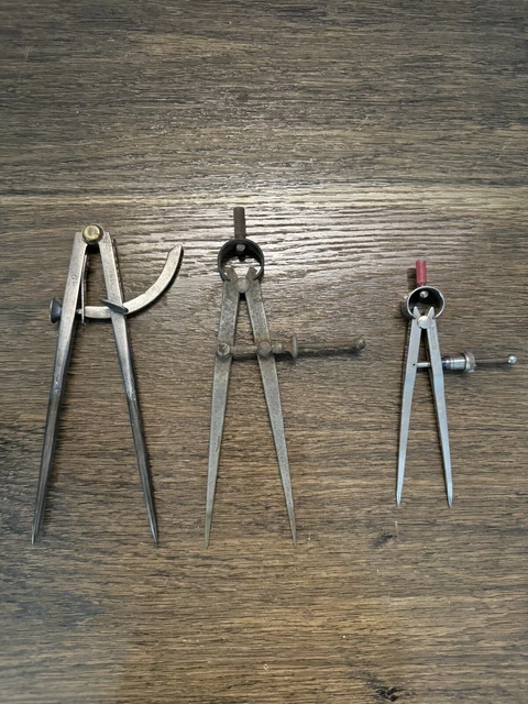 Vintage woodworking / machinist dividers, PS&W and Starrett (3 total) 4, 6, 7"
