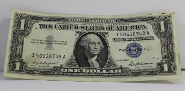 1957 United States 1 Dollar Bill  Blue Note Seal Silver Certificate