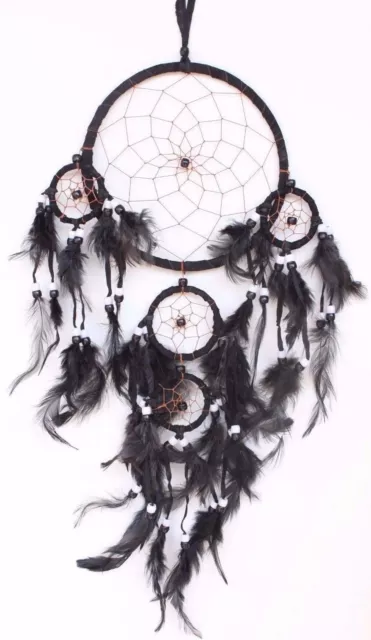 Black Handmade Dream Catcher With Leather Feather Home Car Wall Decor ( QTY 2 )