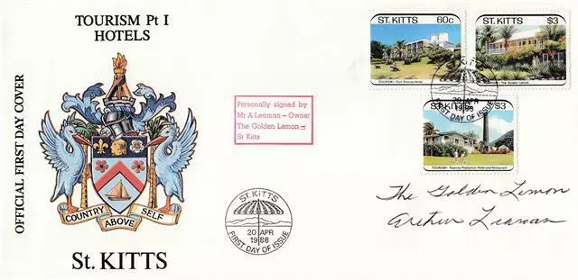 1988 St Kitts - Tourism Hotels FDC - Signed by Arthur Leaman (The Golden Lemon)