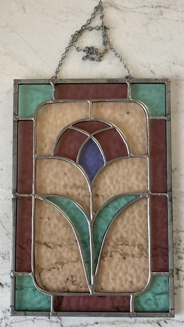 Stained Glass Panel Flower Lead Sun Catcher Beautiful Colors 12 1/4x8 1/4