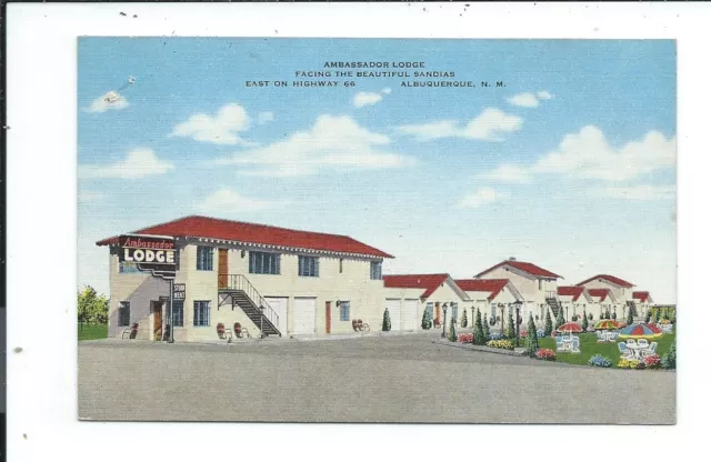 Postcard Post Card Albuquerque New Mexico NM N M Route Rt 66 Ambassador Lodge