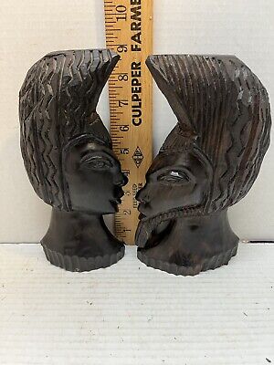 Men & Woman Wooden Hand Carved African Art Bust - Ebony?