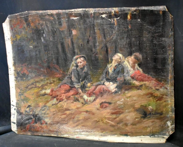 Tableau ancien huile étude les soldats martyrs signé Gaston Hoffmann XIXème