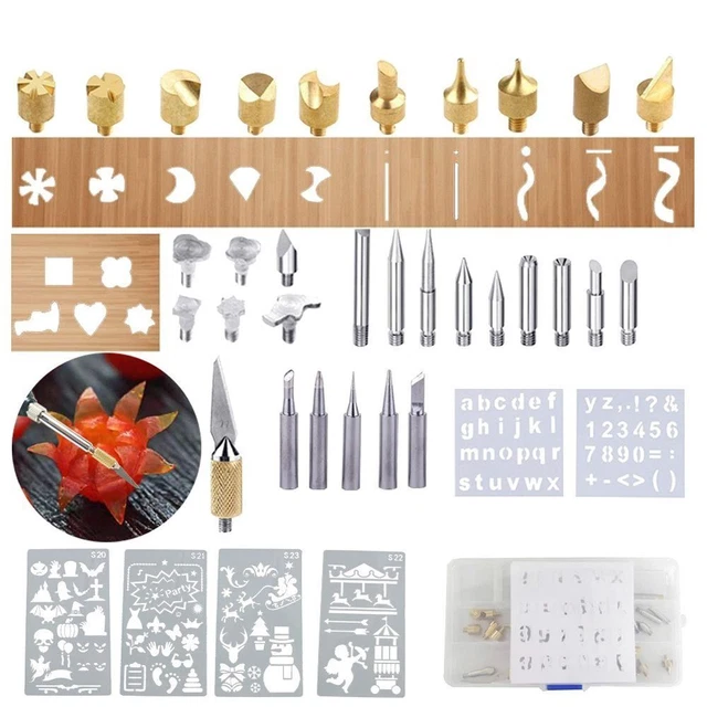 46pcs Wood Burning Pen Tool Soldering Stencil Iron Craft Set Pirografia Kit