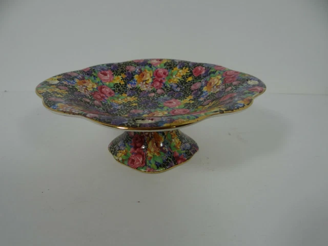 Royal Winton Grimwades Hazel Chintz Bonbon Dish Pedestal Flaw