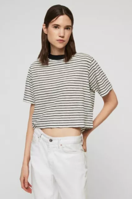 New Allsaints Benno Stripe Tee Size Medium