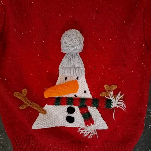 Next Baby Christmas Jumper 9 - 12 meses muñeco de nieve manchado rojo bobble sombrero bufanda 2