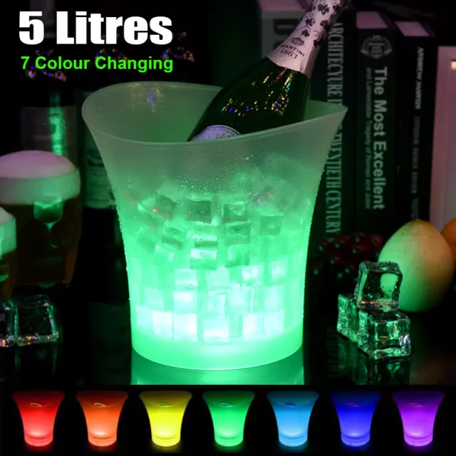 5L LED ICE BUCKET Dining & Bar 7 Color Changing Champagne Wine Beer Drink Cooler
