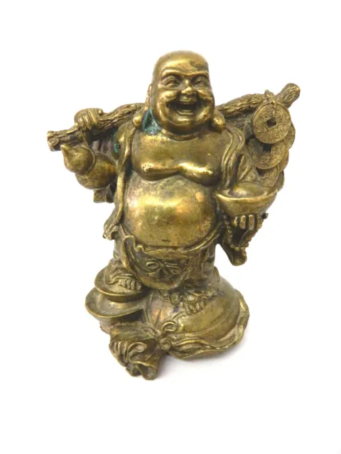 6.5" Solid Brass Happy Laughing BUDDHA Statue Figure Patina 3.64 Lbs.