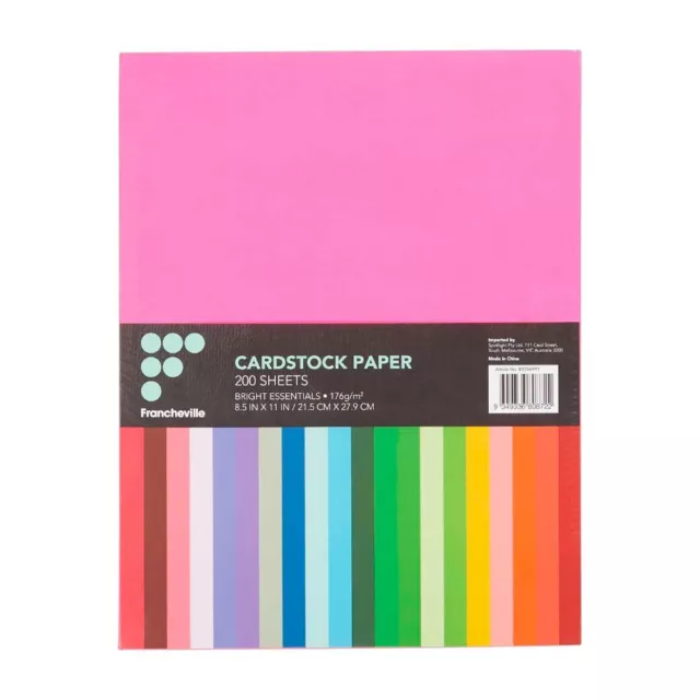 Bright Multi-Color Card Stock Paper- 200 Sheets