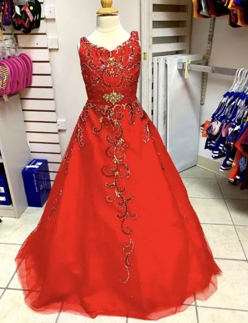 Girls 7-8 Valentine Christmas Red Mac Duggal Brand Long Pageant Ballgown Dress