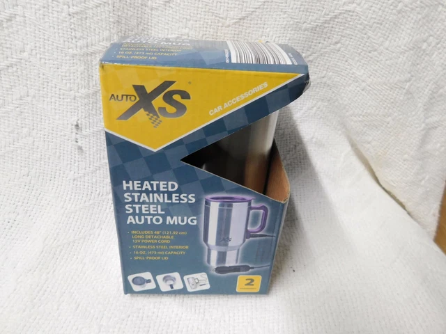 Auto XS Heated Stainless Steel 16 Oz Travel Mug 12V Power Outlet