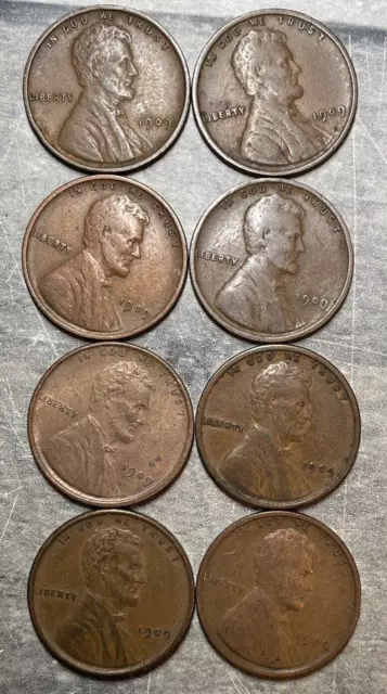 1909 VDB Lincoln Head Pennies Lot of 8 (C568)