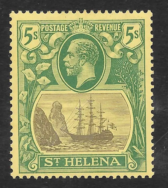St Helena 1922-37 5/- Grey & Green/Yellow SG 95 (MH)