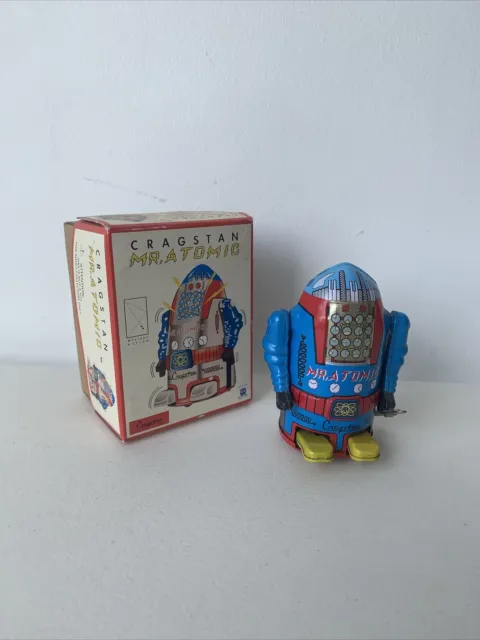 Cragstan Mr Atomic - Wind Up Tin Vintage Robot With Box - Working - Free Postage