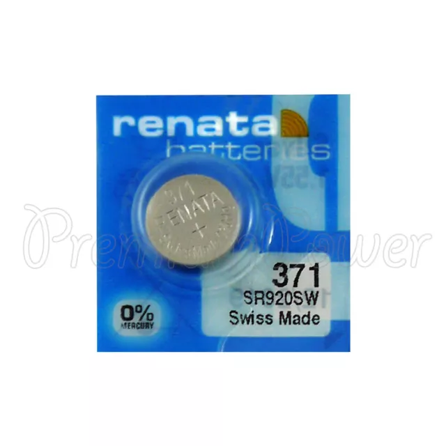 1 X Renata 371 Argent Oxyde Batterie 1.55V SR920SW Montre SR69 0% Mercure