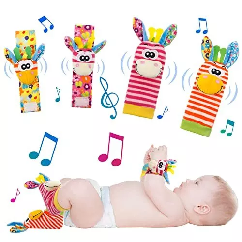 Baby Rasseln Spielzeug & Socken 4 PCS Baby Handgelenk Rassel Fußfinder Plü...