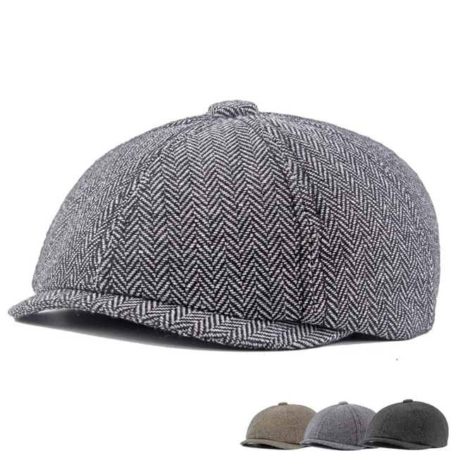 Stylish Mens Newsboy Hat Tweed Cap Herringbone Ivy Golf Hat Retro Beret Hat