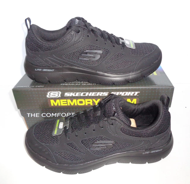 Skechers Mens Memory Foam Black Lace Up Trainers Casual Shoes New UK Size 9