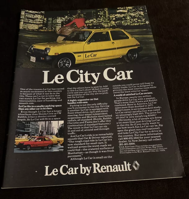 Original 1978 Renault Le City Car Vintage Print Ad Couple Le Car Original Ad