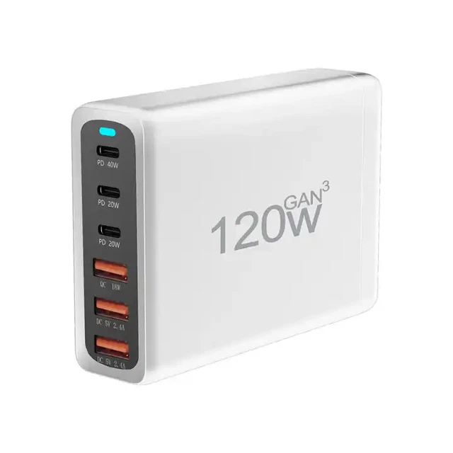 120W GaN Charger 6 Ports USB Type C PD Charger Desktop Fast Charging Station New