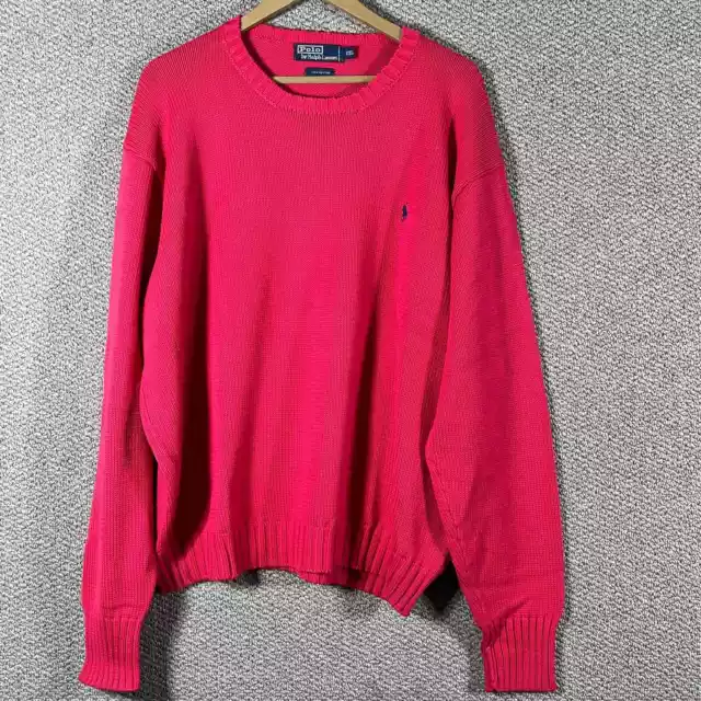 POLO RALPH LAUREN Sweater Mens Size XXL Red Knit Long Sleeves Crew Neck ...