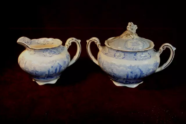 Ridgway Oriental Blue and White Transferware - Covered Sugar Bowl & Creamer Set Ridgway Oriental Blue and White Transferware - Covered Sugar Bowl & Creamer Set