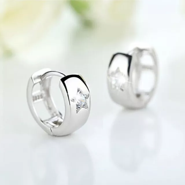 14K WHITE GOLD Plated Women's Fancy Hoop Earrings Lab-Created Diamond ...
