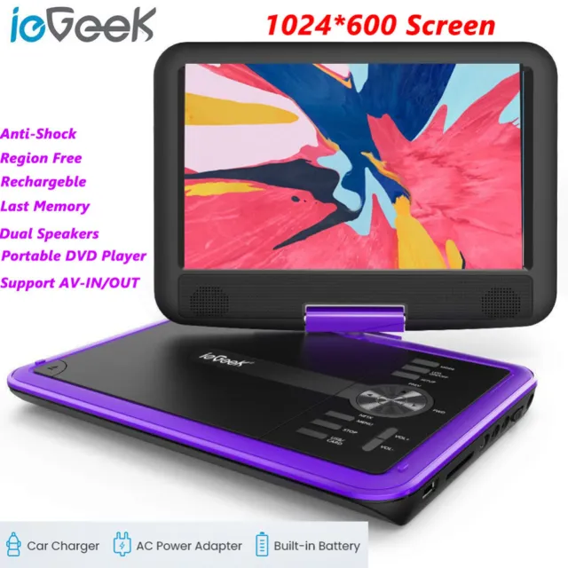 ieGeek 11.5"Portable 9.5" Screen DVD Player 5 Hour Battery Region Free AV-IN/OUT