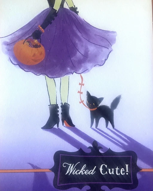 HALLMARK LIKE PAPYRUS Bella Pilar Wicked Cute Girl w/Cat Halloween