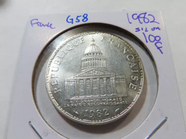 G58 France 1982 Silver 100 Francs, UNC