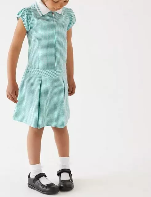 ABITO ESTIVO A PIEGHE RAGAZZE EX M&S gingham scuola 3-14 anni rosso verde blu rosa g1