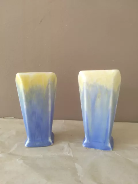 Pair Art Deco Empire Ware Small Drip Ware Vases