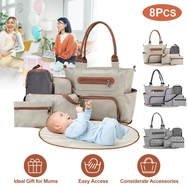 8 Pcs Baby Nappy Diaper Bags Set for Mom Dad Mummy Handbags Maternity Bag Kit