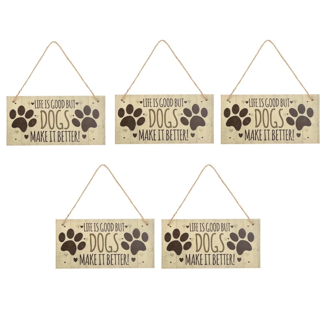 5 piezas Madera Advertencia Mascotas Carteles Colgantes Divertidos Colgar Perro
