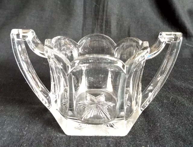 Two Handled Vintage Glass Sugar Bowl With Star Cut Base