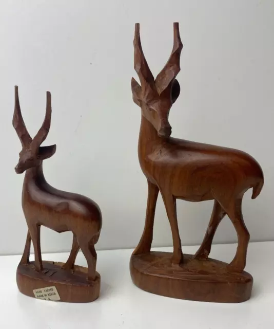 2 Hand Carved wooden Gazelle / deer / antelope figurine - Kenya