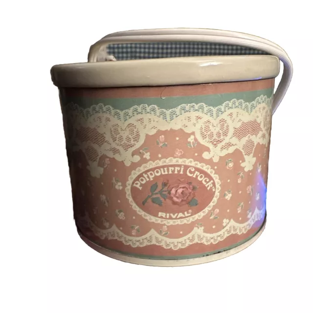 ‘87 Vintage Rival Potpourri Crock Electric Simmering Pot Pink & White Lace  #3207