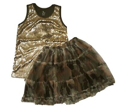 NWT Girls Sequin Heart Tank Top Military Camo Camoflauge Tulle Skirt TCP 8 10 12